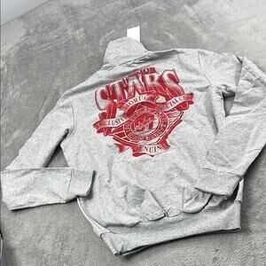 NEW Fiorucci Mens L/XL Full Zip Gray and Red Graphic‎ Sweatshirt RARE HTF Cotton